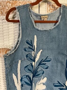 Denim sleeveless dress, vintage Holding Horses, unusual detail, medium
